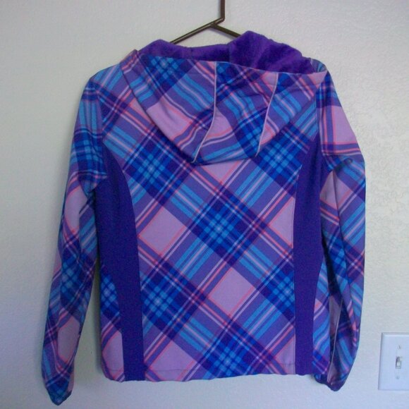 Snozu Pink Blue Purple Plaid Hood Rain Jacket GIRLS Sz L (14-16) - Picture 2 of 13